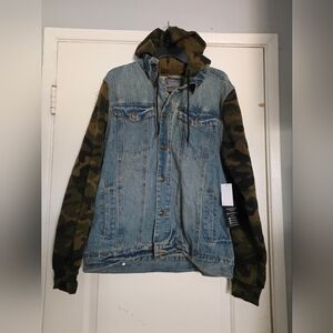 Men's Denim Jacket Large Army Camouflage Trucker Brooklyn Cloth